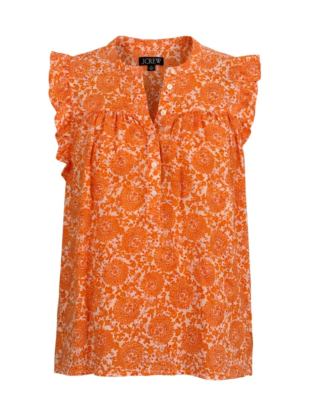 J.Crew Orange Printed Ruffle-Sleeve Women's Top